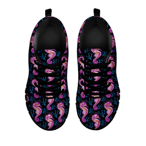 Purple Seahorse Pattern Print Black Running Shoes