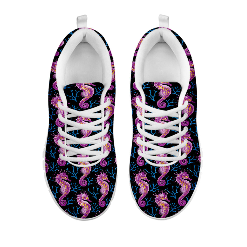 Purple Seahorse Pattern Print White Running Shoes