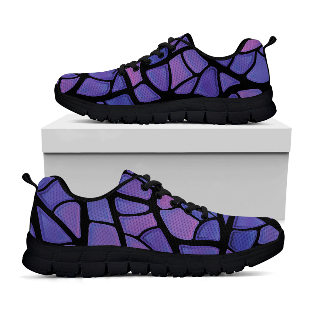 Purple Stained Glass Mosaic Print Black Running Shoes