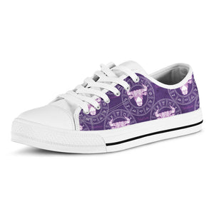Purple Taurus Zodiac Pattern Print White Low Top Sneakers
