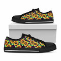 Purple Trippy Sunflower Pattern Print Black Low Top Sneakers