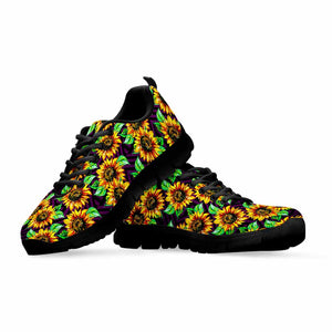 Purple Trippy Sunflower Pattern Print Black Running Shoes