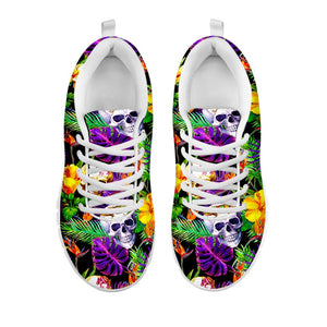 Purple Tropical Skull Pattern Print White Running Shoes