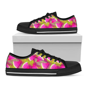 Purple Tropical Watermelon Pattern Print Black Low Top Sneakers