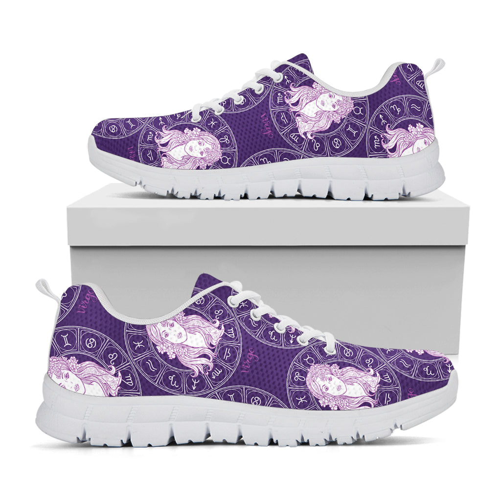 Purple Virgo Zodiac Pattern Print White Running Shoes