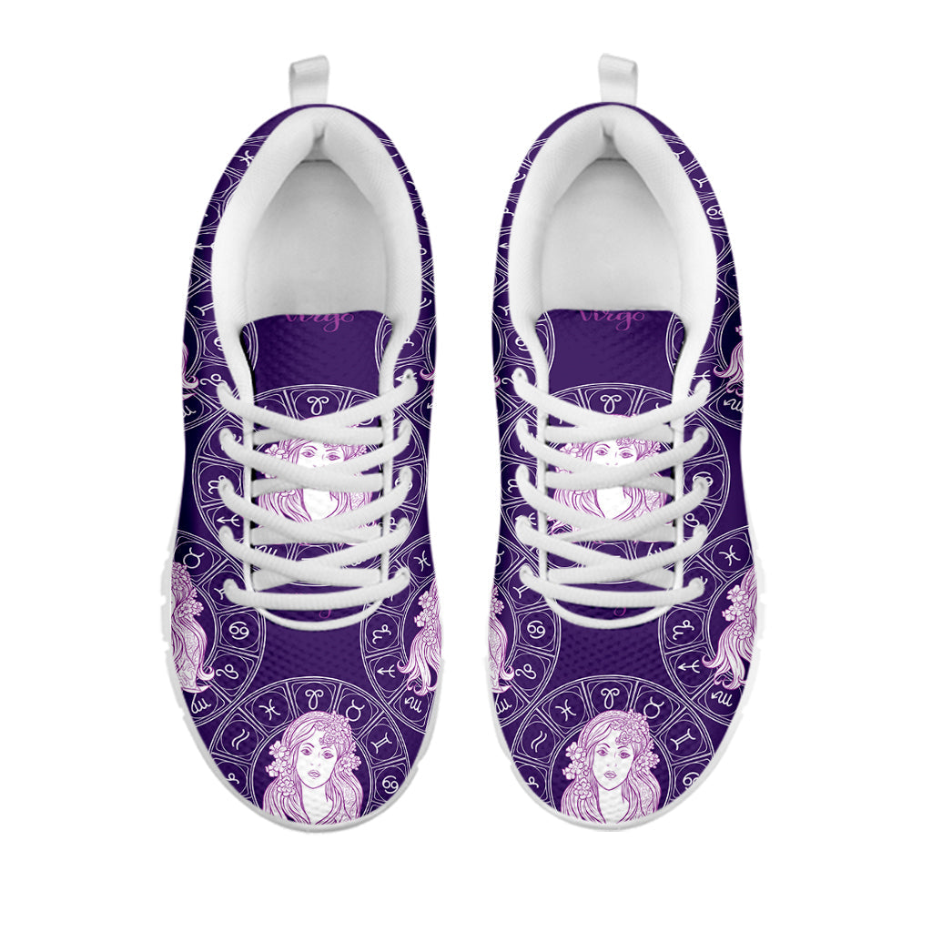 Purple Virgo Zodiac Pattern Print White Running Shoes