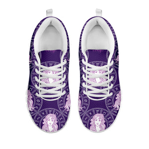 Purple Virgo Zodiac Pattern Print White Running Shoes