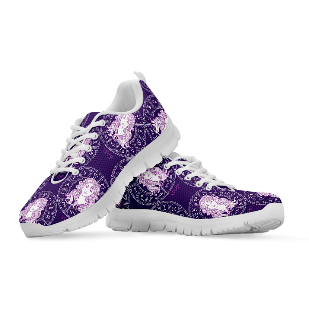 Purple Virgo Zodiac Pattern Print White Running Shoes