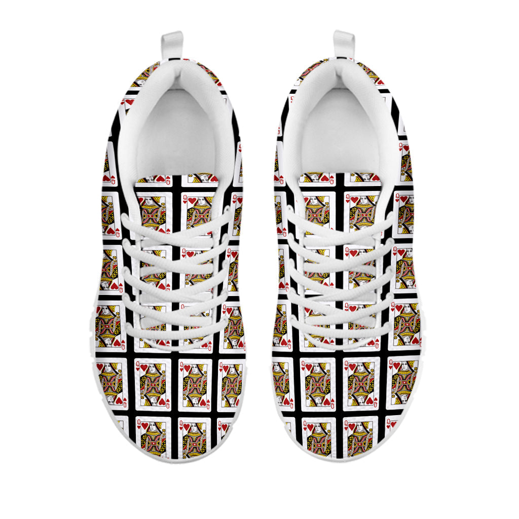 Queen Of Hearts Pattern Print White Running Shoes