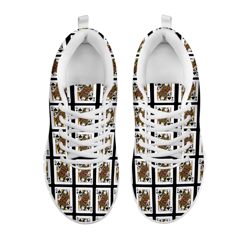 Queen Of Spades Pattern Print White Running Shoes