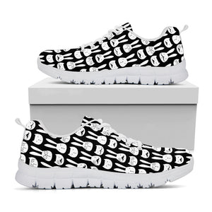 Rabbit And Cat Pattern Print White Running Shoes