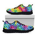 Rainbow Cubes Pattern Print Black Running Shoes