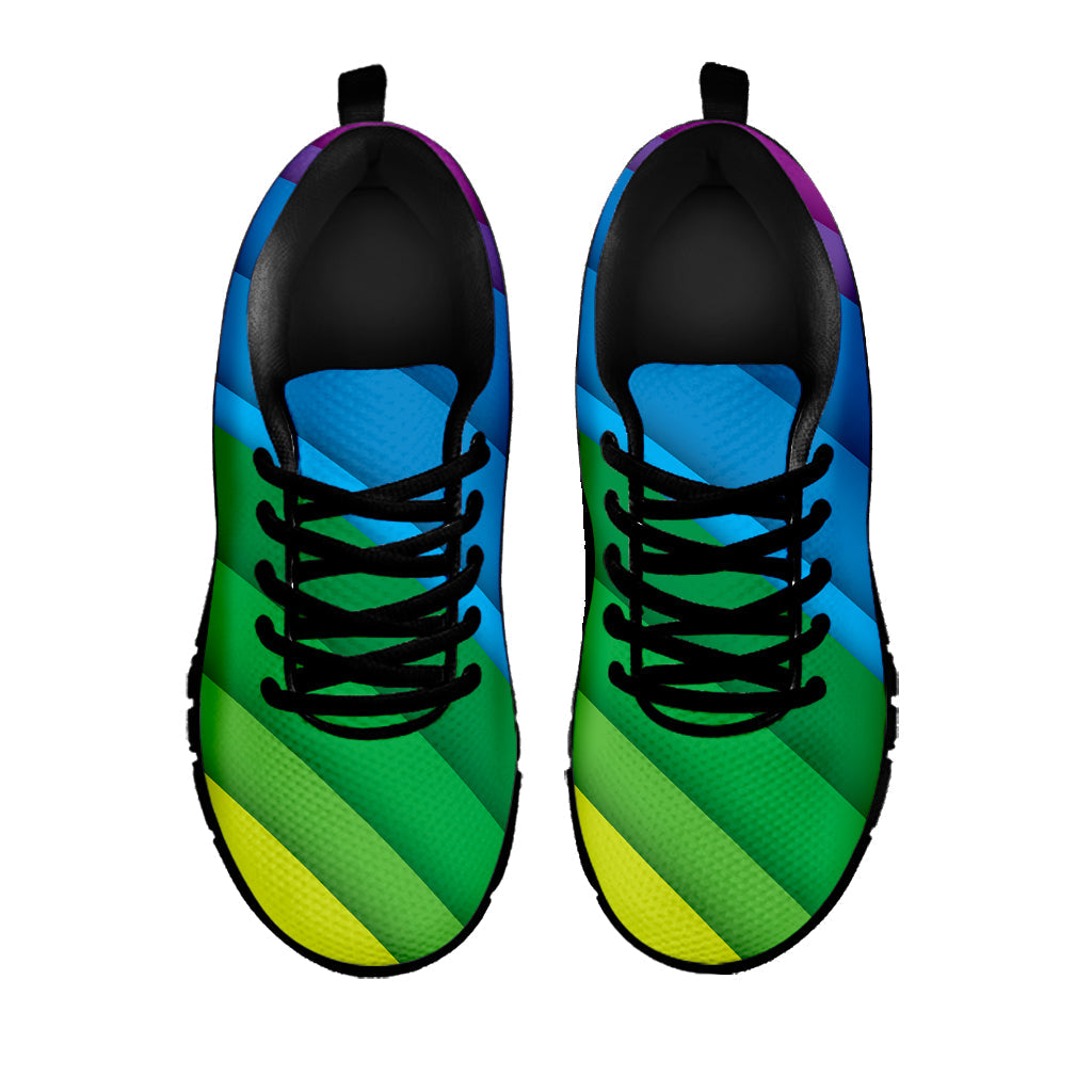 Rainbow Diagonal Lines Pattern Print Black Running Shoes