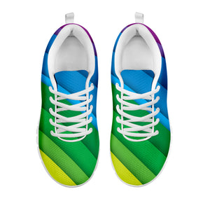 Rainbow Diagonal Lines Pattern Print White Running Shoes