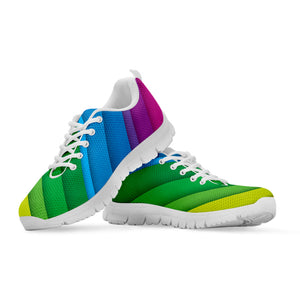 Rainbow Diagonal Lines Pattern Print White Running Shoes