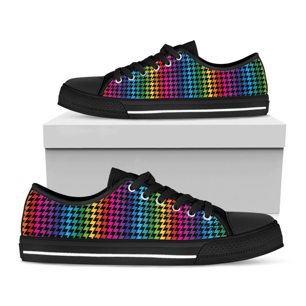 Rainbow Gay Pride Zigzag Pattern Print Black Low Top Sneakers