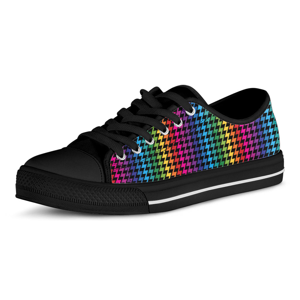 Rainbow Gay Pride Zigzag Pattern Print Black Low Top Sneakers