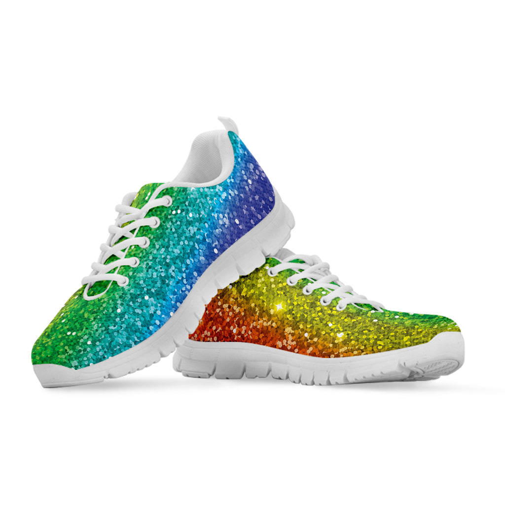 Rainbow (NOT Real) Glitter Print White Running Shoes