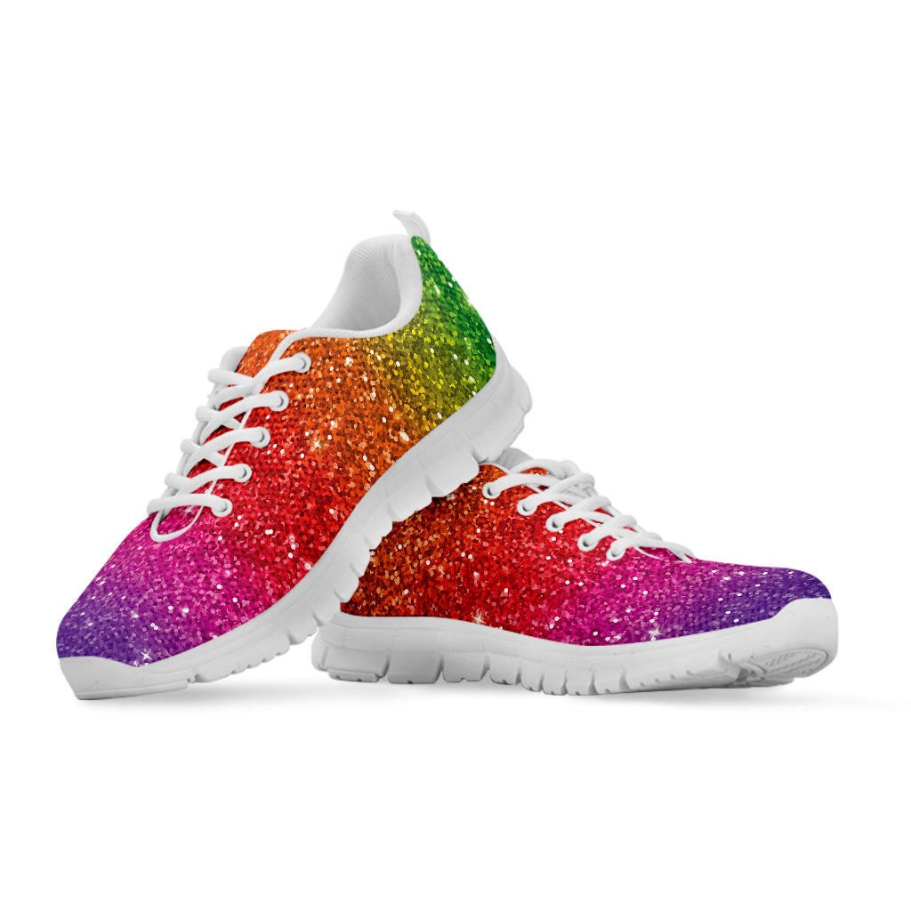 Rainbow (NOT Real) Glitter Artwork Print White Running Shoes