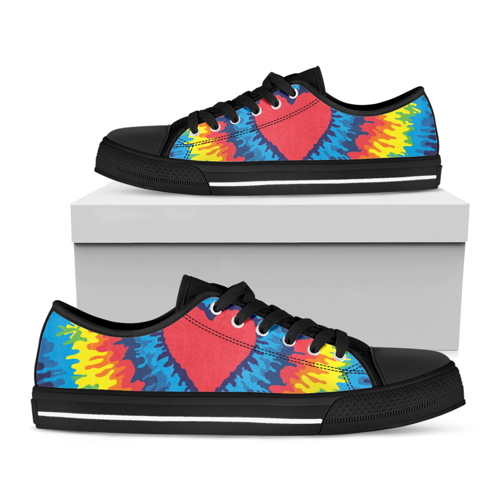 Rainbow Heart Tie Dye Print Black Low Top Sneakers