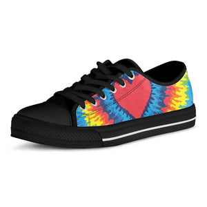 Rainbow Heart Tie Dye Print Black Low Top Sneakers