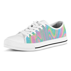 Rainbow Holographic Print White Low Top Sneakers