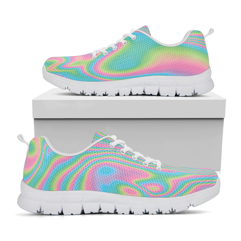 Rainbow Holographic Print White Running Shoes