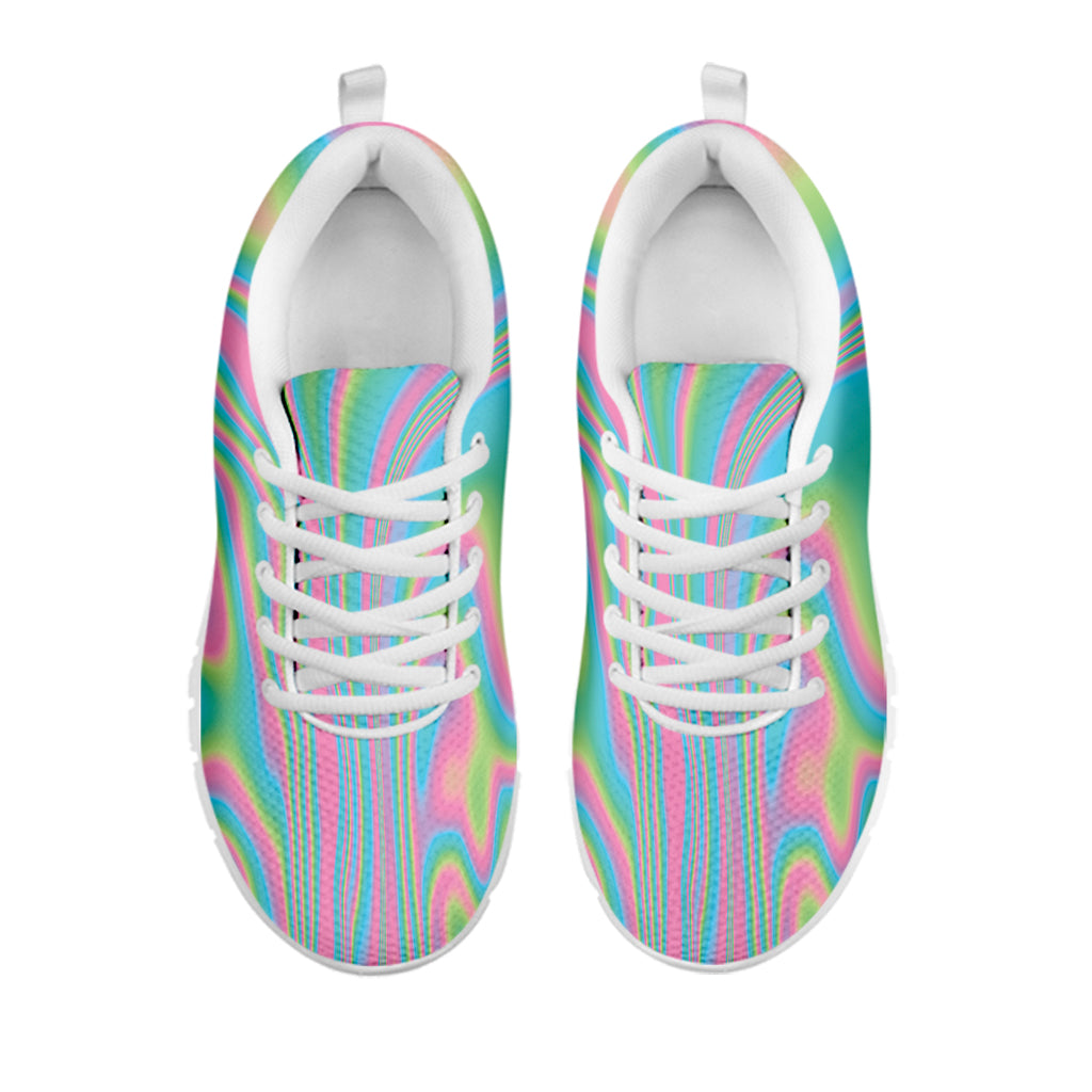 Rainbow Holographic Print White Running Shoes