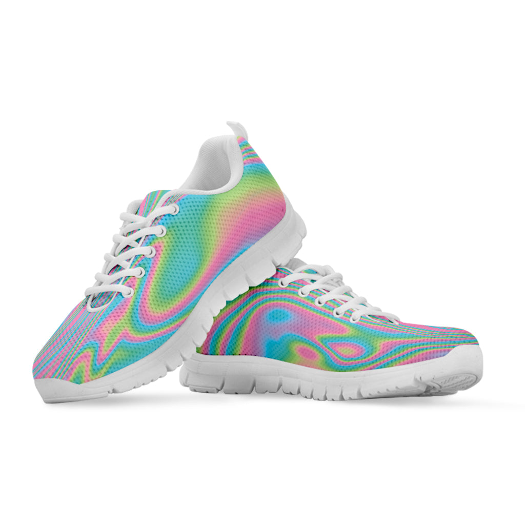 Rainbow Holographic Print White Running Shoes
