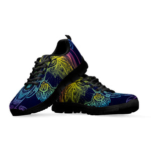 Rainbow Indian Elephant Print Black Running Shoes