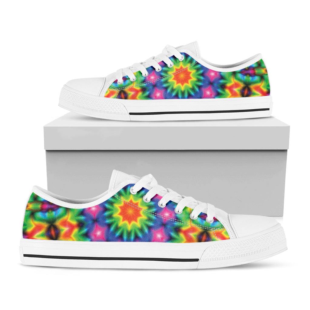 Rainbow Kaleidoscope Print White Low Top Sneakers