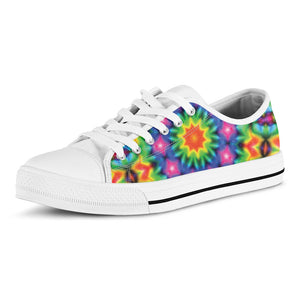 Rainbow Kaleidoscope Print White Low Top Sneakers