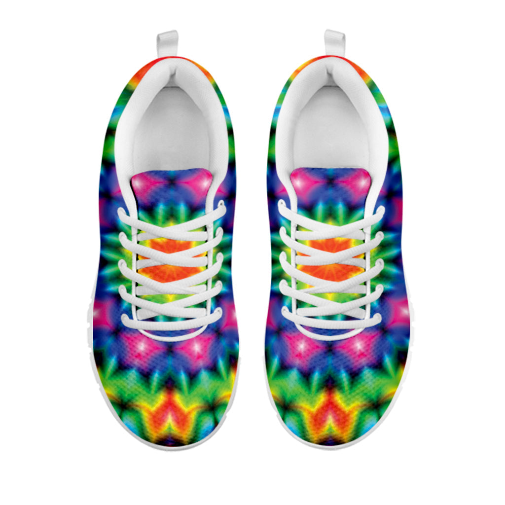 Rainbow Kaleidoscope Print White Running Shoes