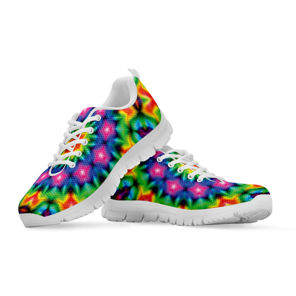 Rainbow Kaleidoscope Print White Running Shoes