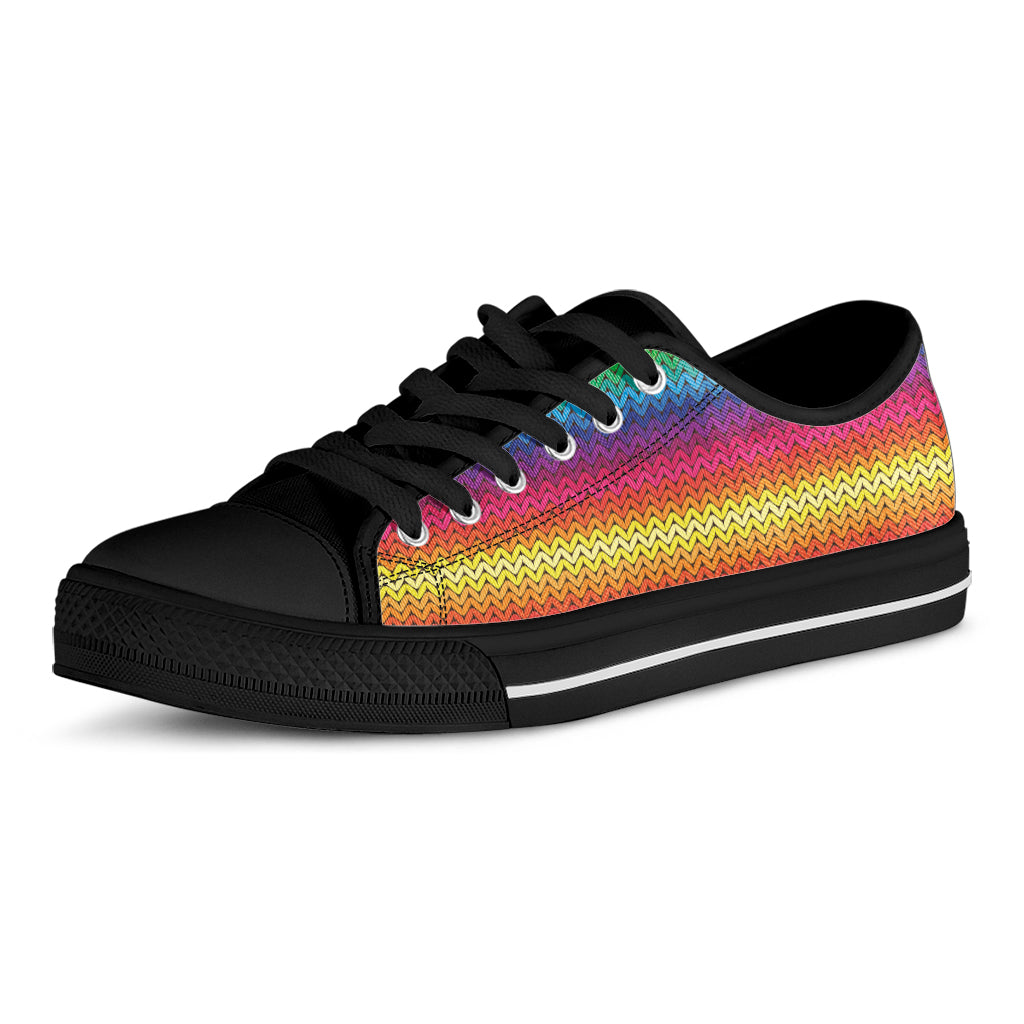 Rainbow Knitted Mexican Pattern Print Black Low Top Sneakers