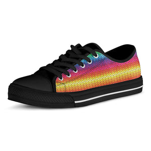 Rainbow Knitted Mexican Pattern Print Black Low Top Sneakers