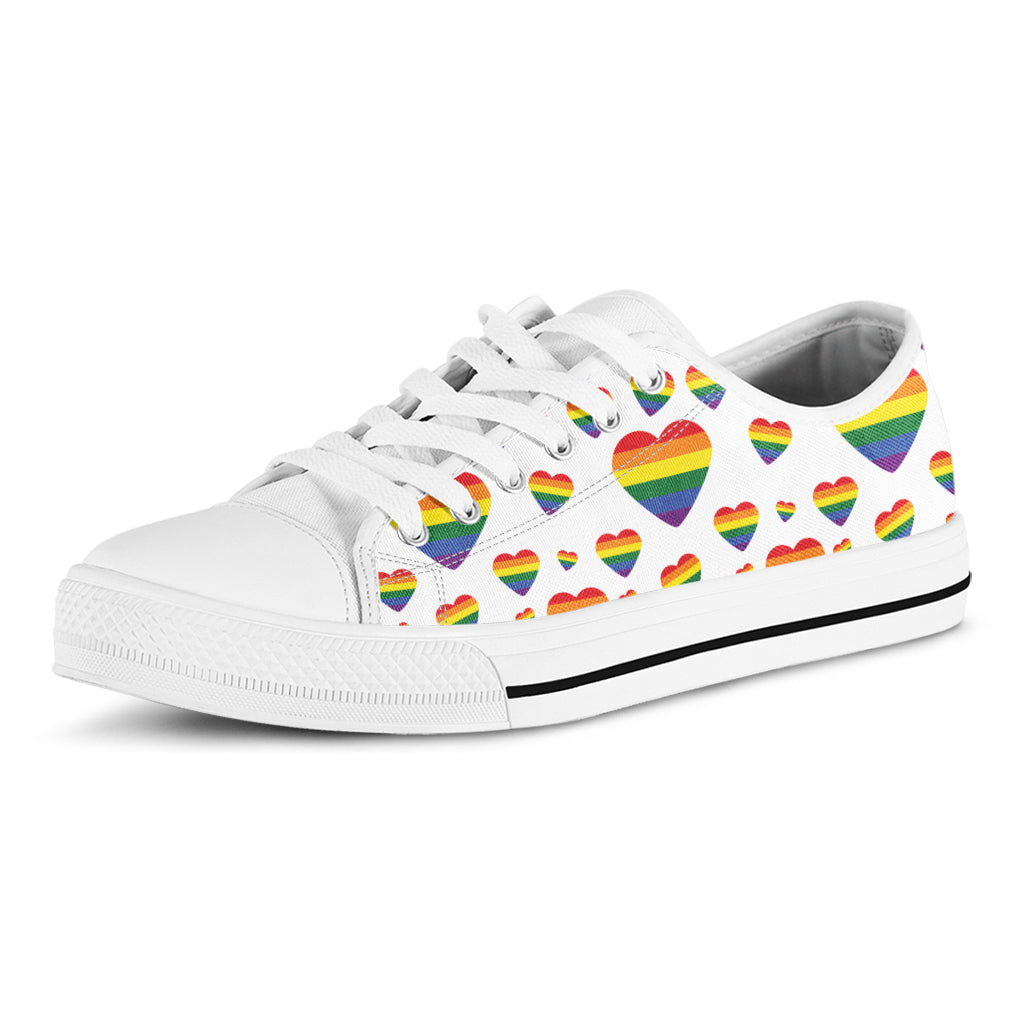 Rainbow LGBT Heart Pattern Print White Low Top Sneakers