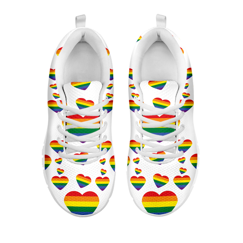 Rainbow LGBT Heart Pattern Print White Running Shoes