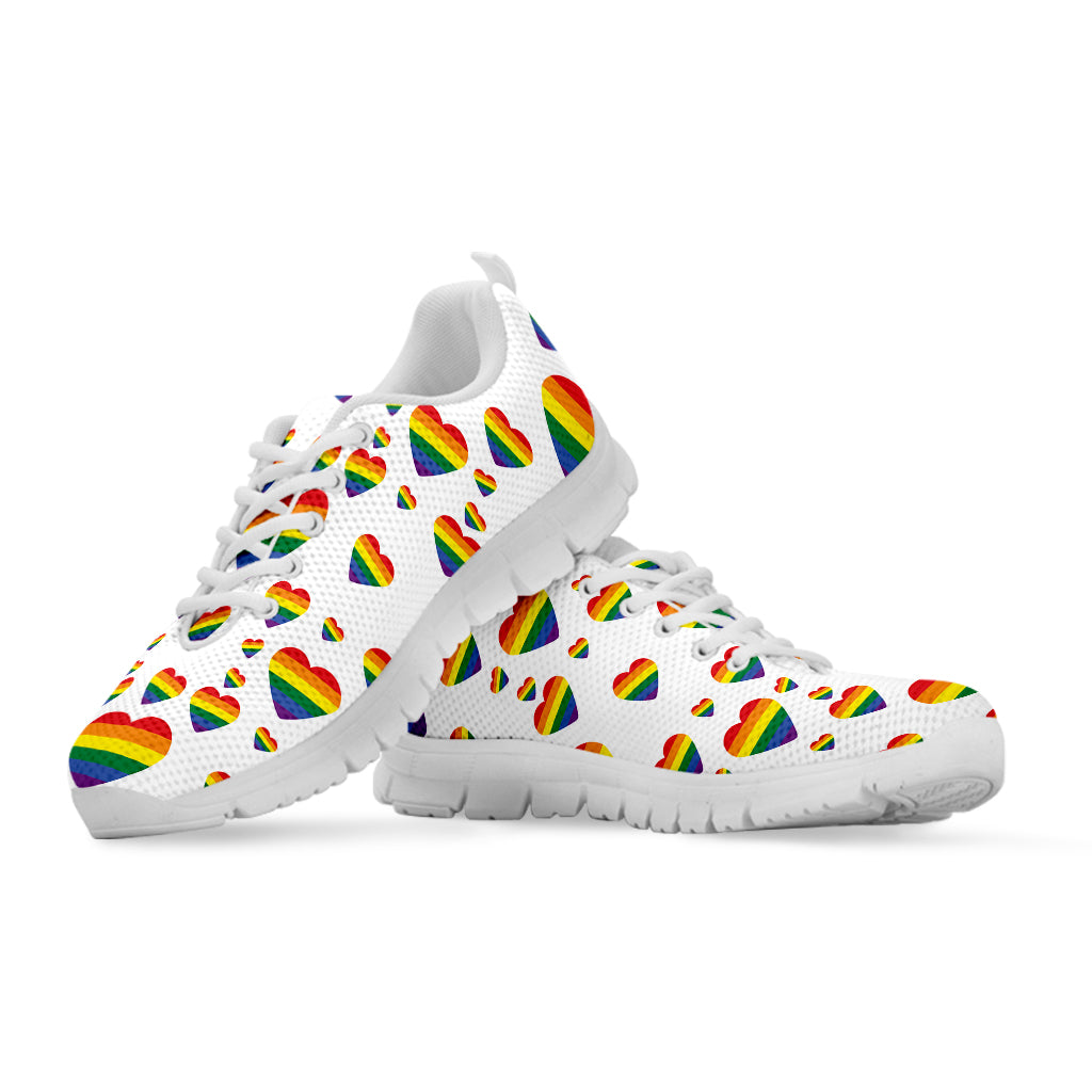 Rainbow LGBT Heart Pattern Print White Running Shoes