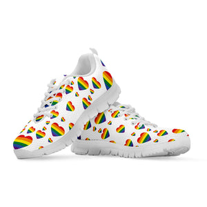 Rainbow LGBT Heart Pattern Print White Running Shoes