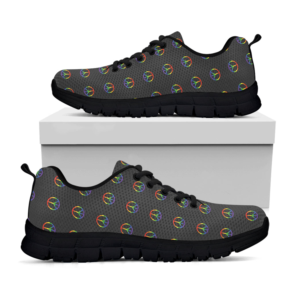 Rainbow LGBT Peace Sign Pattern Print Black Running Shoes