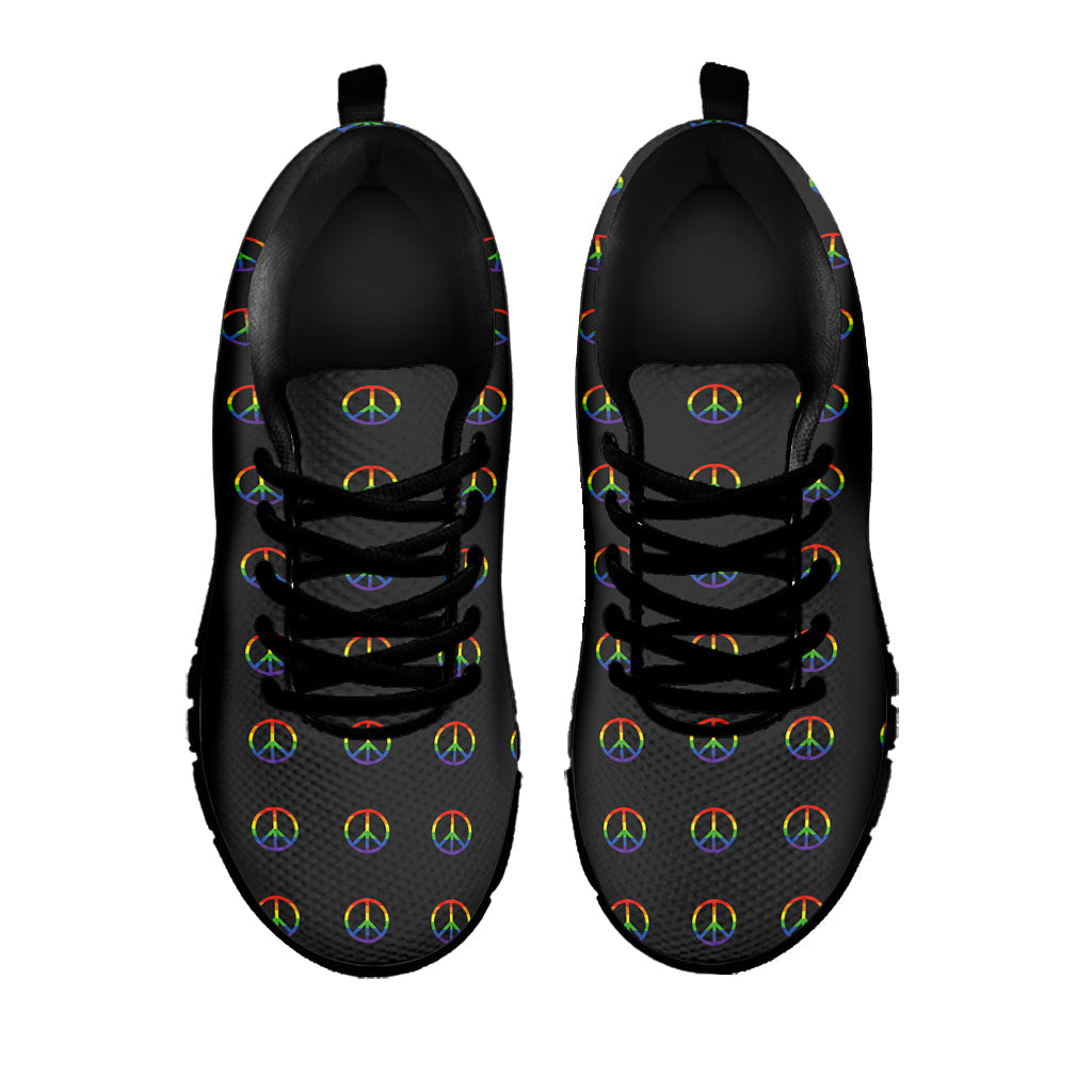 Rainbow LGBT Peace Sign Pattern Print Black Running Shoes