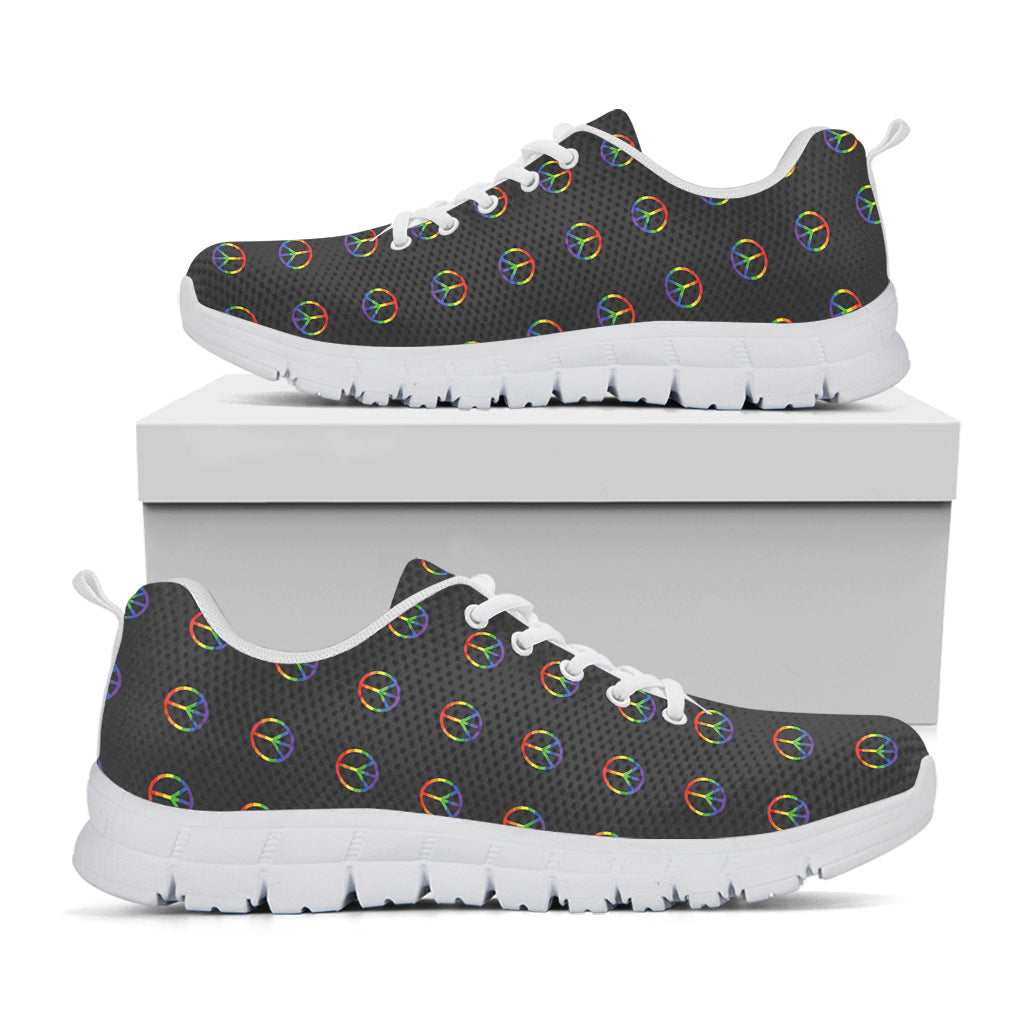 Rainbow LGBT Peace Sign Pattern Print White Running Shoes