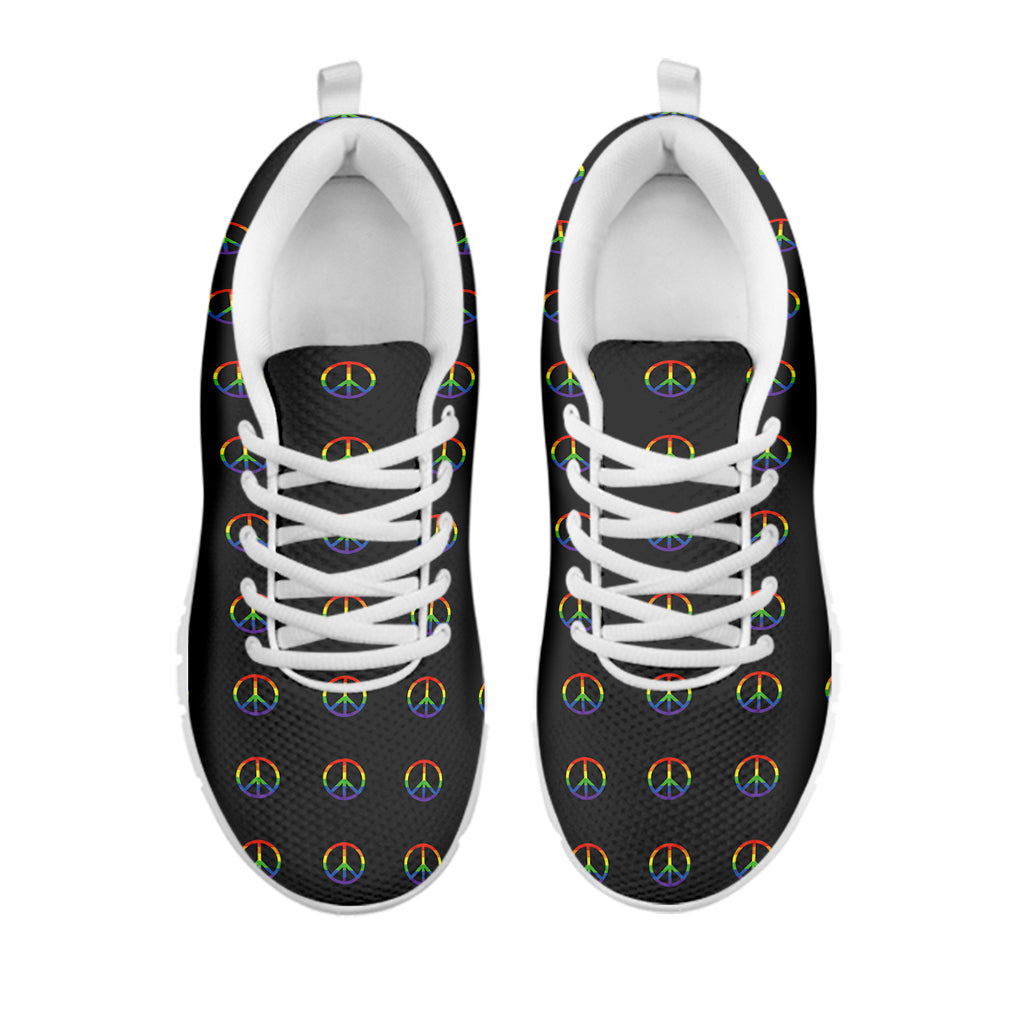 Rainbow LGBT Peace Sign Pattern Print White Running Shoes