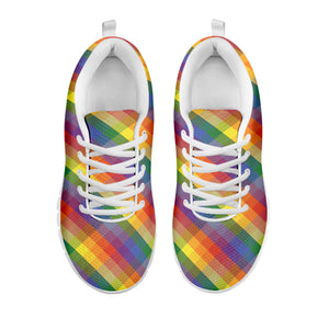 Rainbow LGBT Plaid Pattern Print White Running Shoes