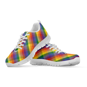 Rainbow LGBT Plaid Pattern Print White Running Shoes