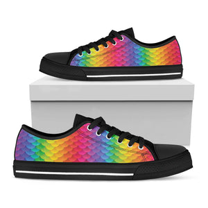 Rainbow Mermaid Scale Pattern Print Black Low Top Sneakers