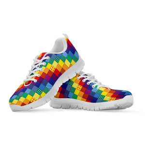 Rainbow Patchwork Pattern Print White Running Shoes