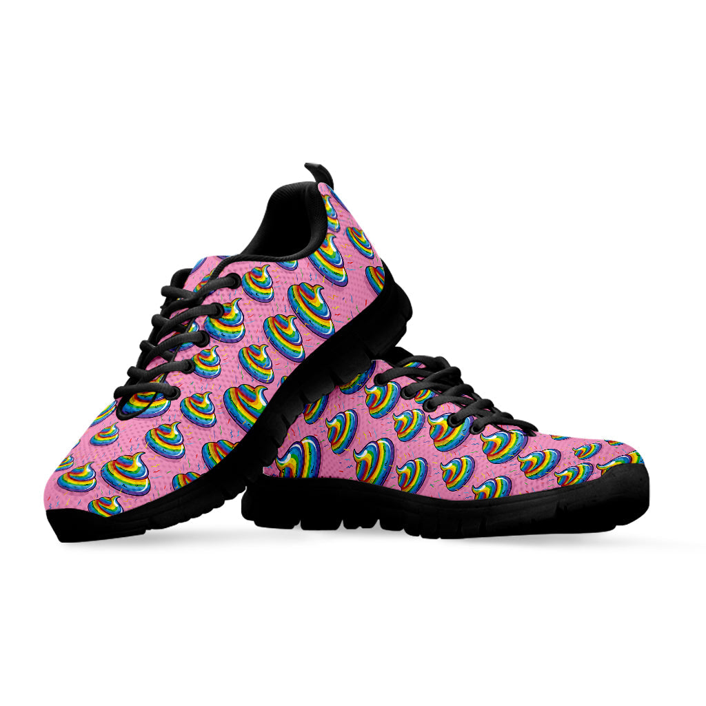 Rainbow Poop Pattern Print Black Running Shoes