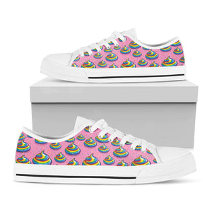 Rainbow Poop Pattern Print White Low Top Sneakers